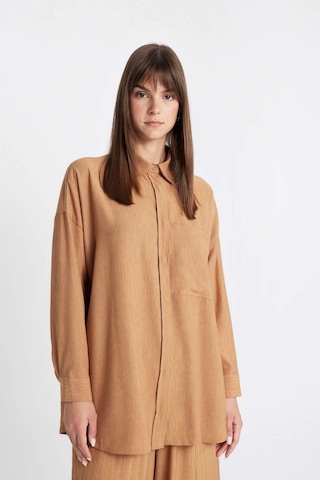 DeFacto Relax Fit Krinkıl Kumaş Uzun Kollu Tesettür Gömlek Tunik C6482AX24SMBN153