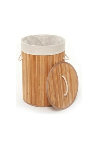 Lorin Katlanır Bambu Banyo Çamaşır Kirli Sepeti Yuvarlak 35x50 CM 61 L