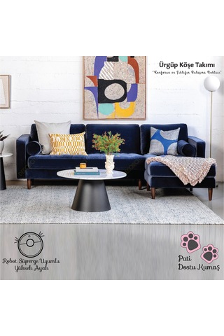 Ürgüp Lacivert Modern Köşe Koltuk Takımı Baby Face Yumuşak Kumaş Pofuduk Köşe Koltuk Sağ Köşe Lacivert