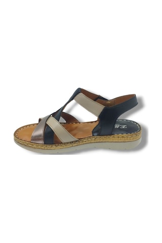 Ellanor S-553-26 Hakiki Deri Cırtlı Anatomik Taban Kadın Sandalet Siyah Bej Bronz