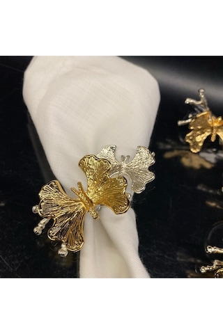 Roy Kıng Kelebek 6 Lı Altın&gümüş Peçete Yüzüğü 8x4x5.5 Cm Iki Kelebekli Gold&silver Sofra Yüzük Silver