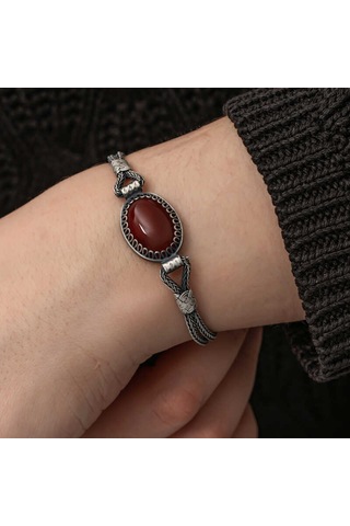 Blackcraft Gümüş Akik Taşlı Kazaziye Bileklik Bc-685b90 Renkli