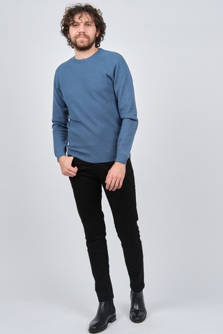 Çizgi Triko Erkek Bisiklet Yaka Slim Fit Kazak 42554259 Mavi Mavi