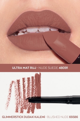 Avon Glimmerstick Dudak Kalemi Blushed Nude + Ultra Mat Ruj Nude Suede