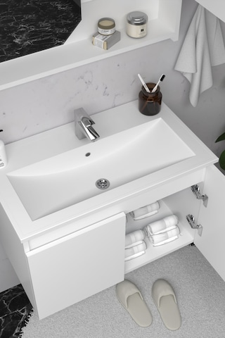 Teta Home Napoli 80 Cm Mdf Banyo Dolabı Seti + Boy Dolabı Beyaz Beyaz
