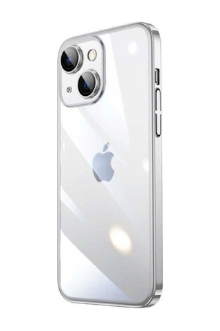 Apple Uyumlu iPhone 14 Plus Kılıf Sert Pc Renkli Çerçeveli Zore Riksos Kapak Gümüş