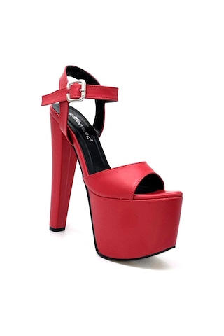 Kindep Yüksek Topuklu 18 Cm Platform 7 Cm Kadın Ayakkabı Kırmızı Kırmızı