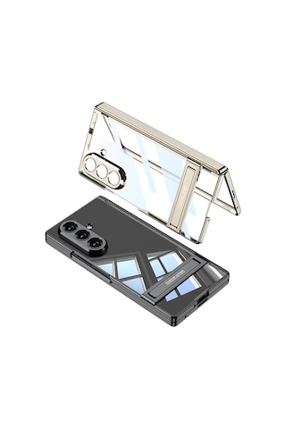 Senon Galaxy Z Fold 7 Kılıf Kamera Korumalı Şeffaf Tasarımlı Zore Lego Standlı Kapak Gümüş