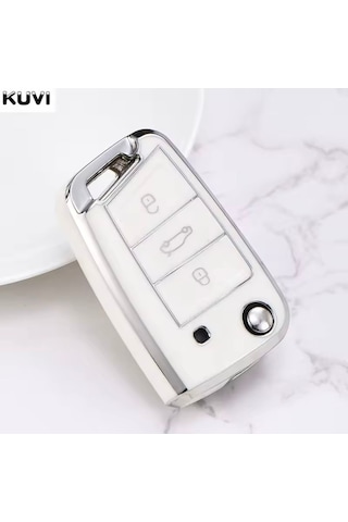 Volkswagen Taigo Beyaz-silver Anahtar Kılıfı