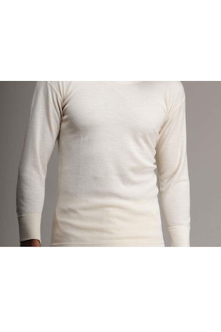 Hasyün Erkek Uzun Kollu Yün Fanila Bisiklet Yaka Içlik Woolmark S Krem