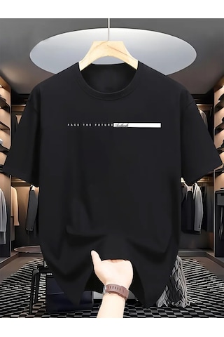 Unisex Face The Future Baskılı Oversize Tshirt Siyah