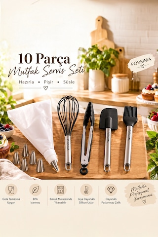 Porsima 3162 10 Parça Pasta Ve Tatlı Servis Seti Kek Pasta Şekillendirme Araçları Siyah Siyah