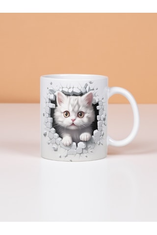 Deepcraft Eğlenceli Kedi Kupa Yılbaşı,sevgililer Günü, Hediyelik Kupa 300ml Beyaz