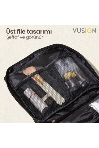 Vusign Vusıgn Kozmetik Saklama Çantası Seyahat Makyaj Üstten Açılır Organizer Çanta 21x8x18 Cm Mavi