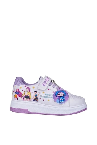 Zacoz Hunter Huntrix Çizim Baskılı Kız Çocuk Spor Ayakkabısı Sneaker Beyaz - Lila