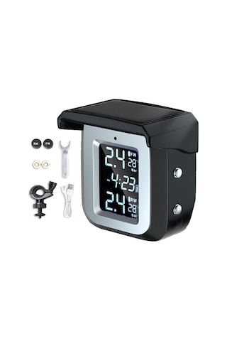 Tpms Solar Kablosuz Motosiklet Lastik Basıncı Dedektörü Ip68 Su Geçirmez Gerçek Zamanlı Monitör İzleme Sistemi, 2 Harici Sensör İle
