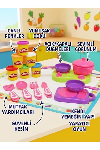 6 Renk Oyun Hamurlu Eğitici Ve Eğlenceli El Beceri Gelişimi Destekleyen 15 Parça Oyuncak Mutfak Seti