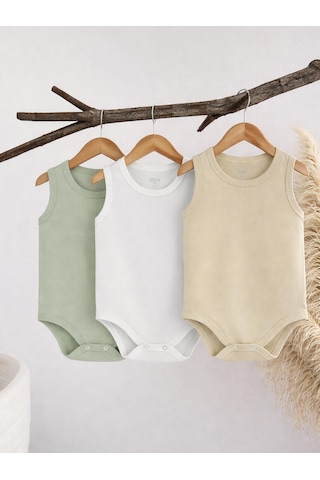 Civil Baby 3'lü Karışık Renk 3-36 Ay Çıtçıtlı Badi - Bej