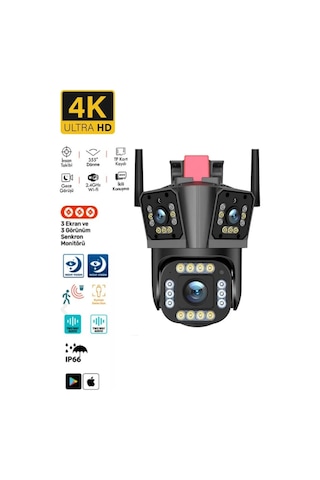 Miaxtreme 3 Lensli Sirenli Hareket Takipli 4k Sirenli Ip66 Wifi Akıllı Takip Su Geçirmez Ip Güvenlik Kamerası