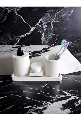 4'lü Kırık Beyaz Banyo Seti , Sıvı Sabunluk Diş Fırçalığı Beton Aksesuar Takım Beyaz