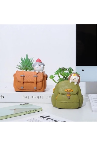 Yifomall Sevimli Çizgi Çanta Saksı: Yaratıcı Balkon Dekoru İçin Çok Amaçlı Yeşil Kirpi Desenli Çiçeklik