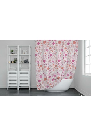 Banyo Perdesi 1x100x200 Tek Kanat Duş Perdesi Halka Hediyeli Duşakabin Perdesi 6811 Pembe