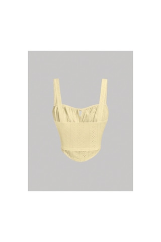 Meren Like Your Style Sarı Nakış Desenli Göğüs Dekolteli Geniş Askılı Üst Crop Sarı