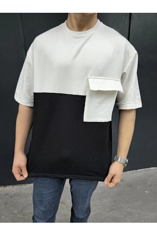 Genel Markalar Torba Cep Detaylı Parçalı T-shirt - Siyah -