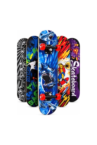 Büyük Boy Kaykay 80 Cm 8 Katmanlı Canlı Desenli Kemik Teker Kaymaz Skateboard 3108 Gri