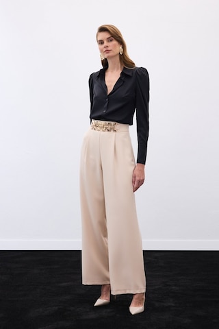 Sateen Kemerli Salaş Pantolon - Bej-136536 Bej