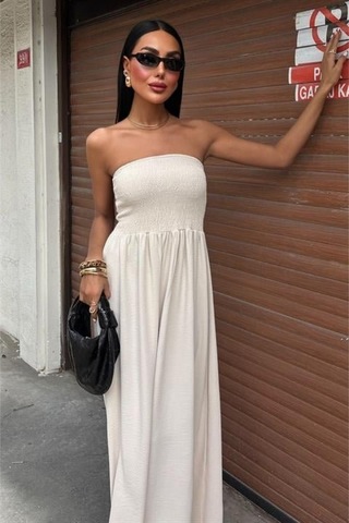 Göğsü Gipeli Straplez Elbise 2878 Taş