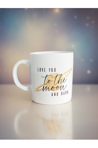 Love You To The Moon And Back Temalı Seramik Kupa Beyaz