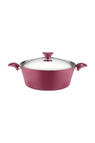 28 Cm Granit Derin Tencere Çelik Kapak - Mürdüm Mürdüm