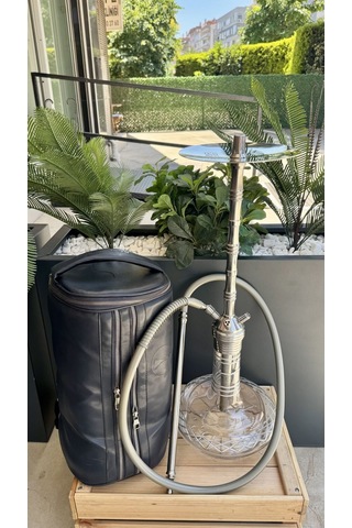 Sigor Çelik Nargile Takımı Çanta Lüle Maşa Dahildir /dip Dekor Silver