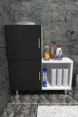 2 Kapaklı L Çok Amaçlı Banyo Dolabı Siyah Çok Renkli