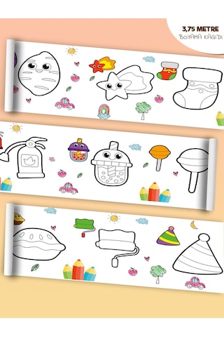 Bebek Ve Çocuk Için Örnek Resimli 3,75 Metre Rulo Boyama Kağıdı Karışık