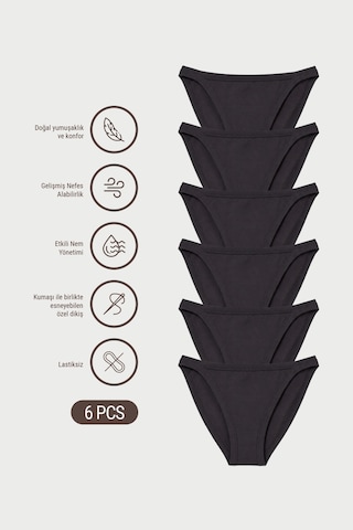 Auw Kadın Yanları İnce Pamuklu Modal Slip Külot 6'lı - Softfit Siyah