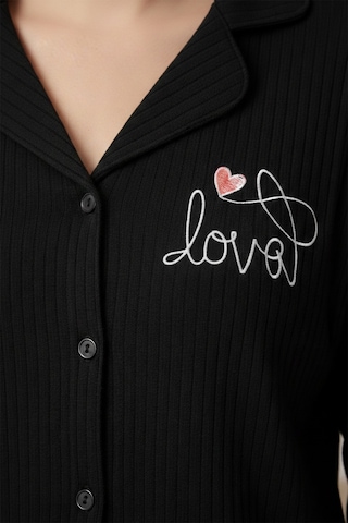 Remsa Kadın Önü Düğmeli Suprem Pijama Takımı 0550 Siyah02 Siyah02