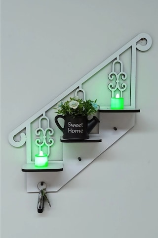 Beyaz Ahşap Dekoratif Anahtarlık Ve Çok Amaçlı Raf