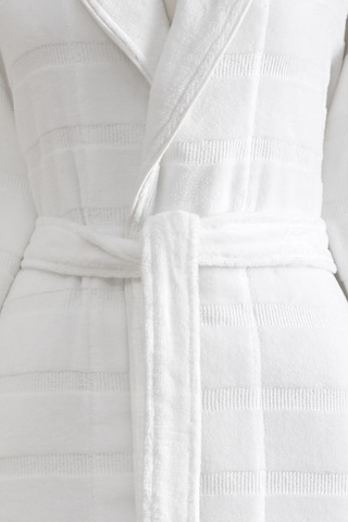 Sadem Organik Stripe Şal Yaka Bornoz Beyaz