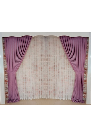 Fuşya Renk Fon Kadife Perde Çift Kanat 1/3 Sık Pileli Dikim V-29 Fuşya