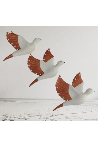 Dekoratif Üçlü Kumru Kuş Duvar Dekoru Süs 17 12 Cm 3 Lü Set