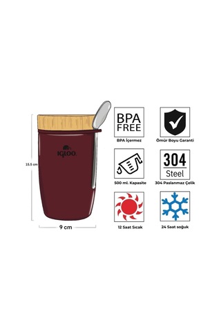 Çelik Yemek Termos - Igloo - Bamboo - 500 Ml - Bordo - 205789 Diğer