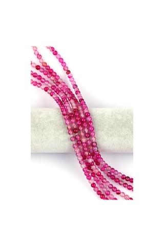 Pembe Akik Doğal Taş Dizi 6 MM Küre Kesim Kolye Çok Renkli