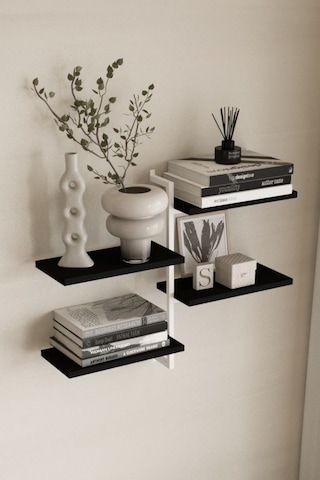 Aju 4 Katlı Duvar Rafı Metal Çerçeveli Dekoratif Kitaplık Ve Raf Ünitesi Modern Tasarıım Beyaz