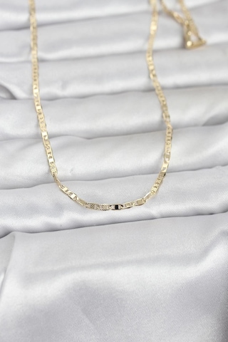 Ceylan Adam Cm 14k Gold Renk Lazerli Yassı Model Zincirli 60 Cm Kadın Kolye Çok Renkli