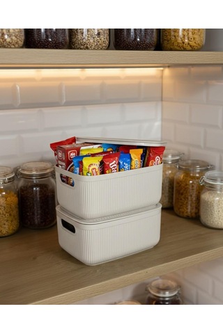 Okyanus Home Linea Smart Box Bej 2,4 Lt 2 Adet Kapaklı Çok Amaçlı Saklama Kutusu Bej