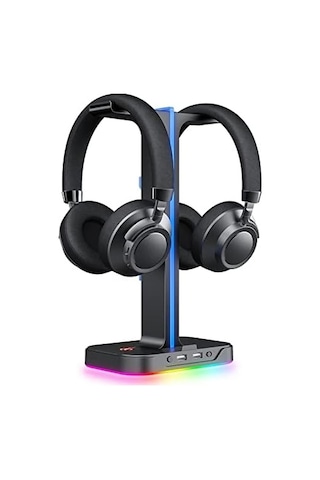 Çift Kulaklık Askısı, 2 Usb Bağlantı Noktası, Rgb Kulaklık Tutucu, Oyuncular İçin, Pc İçin, Siyah Th650
