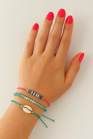 3lü Deniz Kabuğu İncili Boncuklu Asansörlü Lastikli İp Bileklik. Kadın İp Bileklik Halhal Çok Renkli