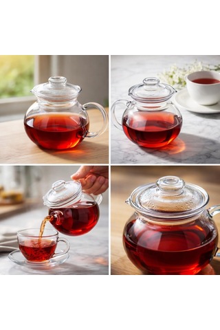 Cam Demlik, Borosilikat Cam, Şeffaf, 1000 Ml, Isıya Dayanıklı, Ergonomik Kulplu, Kapaklı Tasarım Çok Renkli